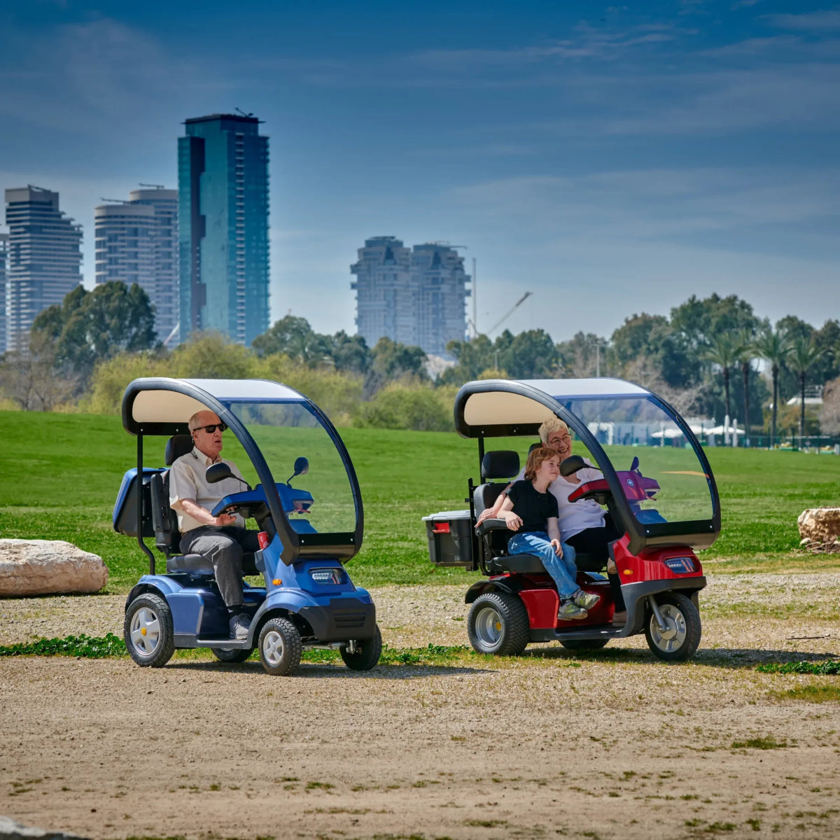 Afiscooter S3 Dual - Seat Fully - Enclosed All - Terrain 3 - Wheel - Afikim - 2 Seater Electric Scooters